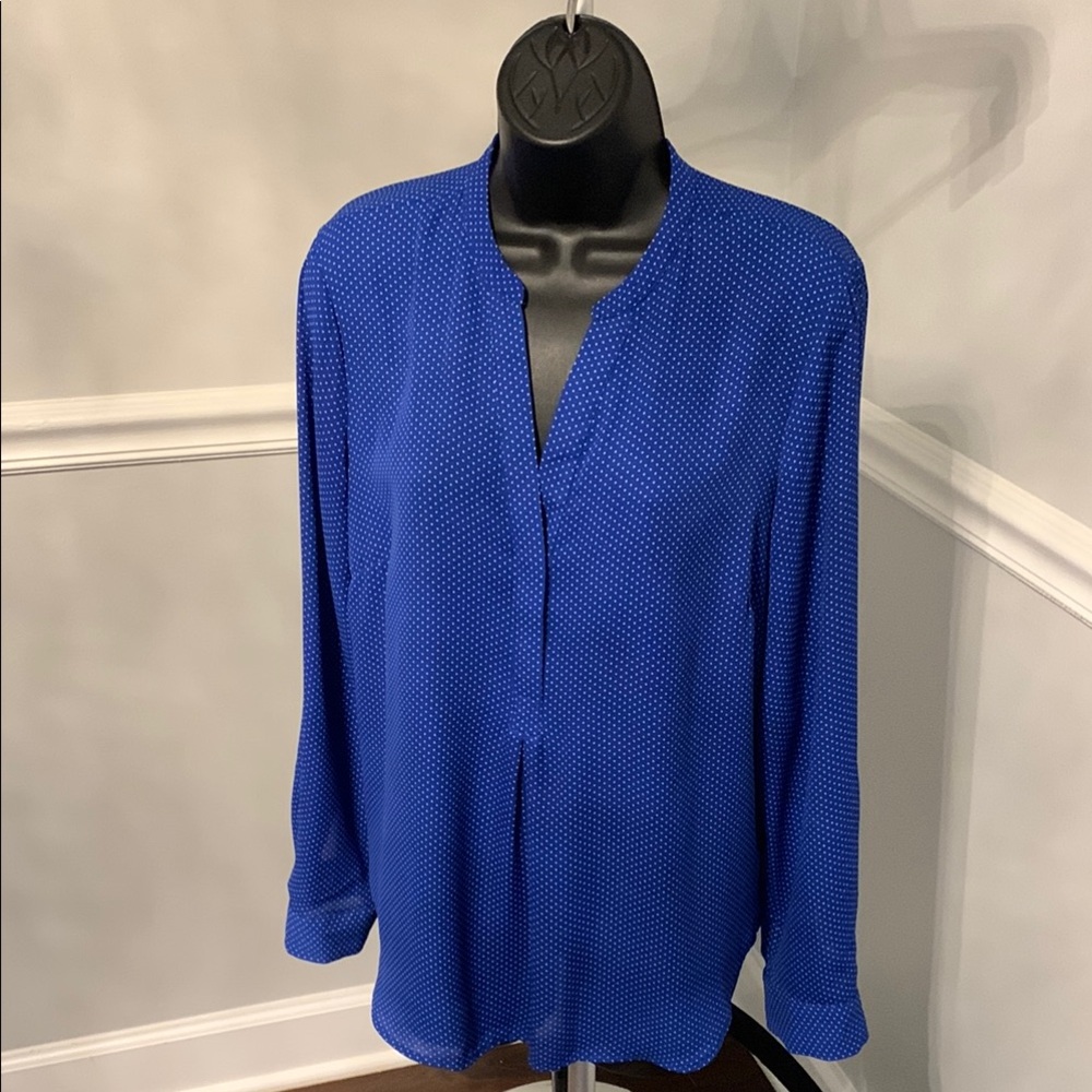 The Limited Royal Blue & White Polka Dot Popover Blouse Size L - Picture 2 of 9